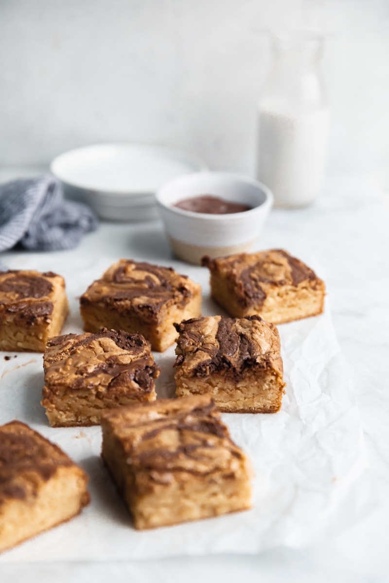 stack of nutella peanut butter blondies