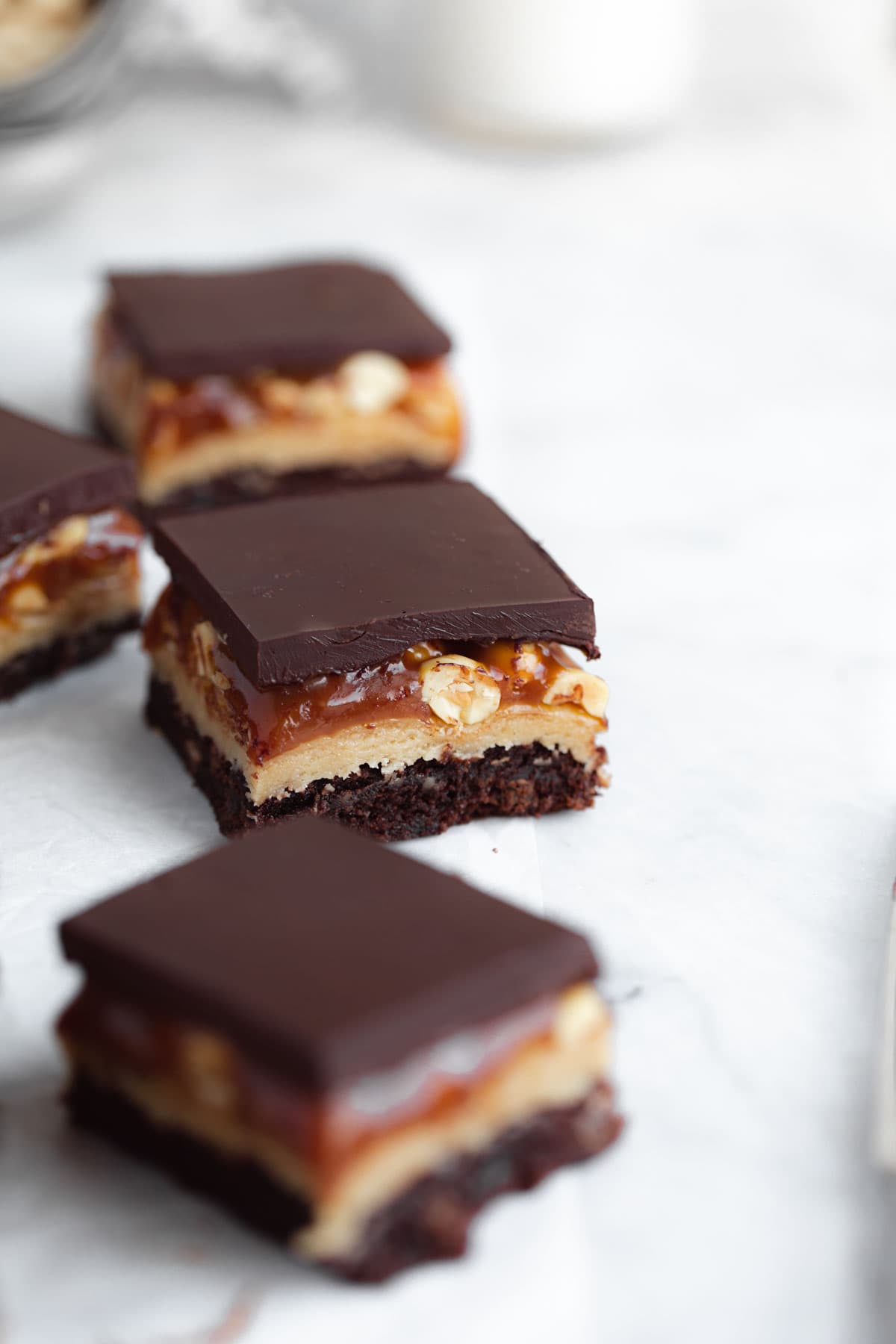 snickers brownies cut into squares