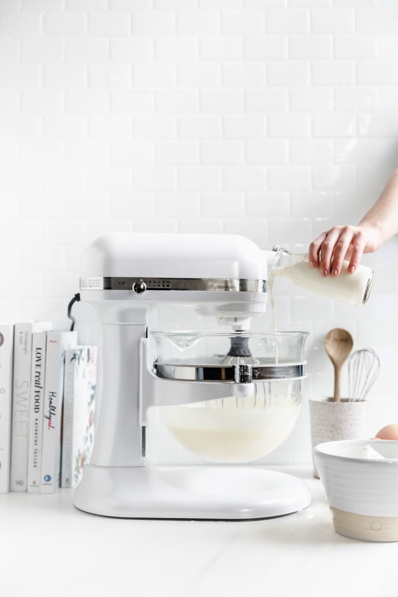 buttermilk pouring into batter