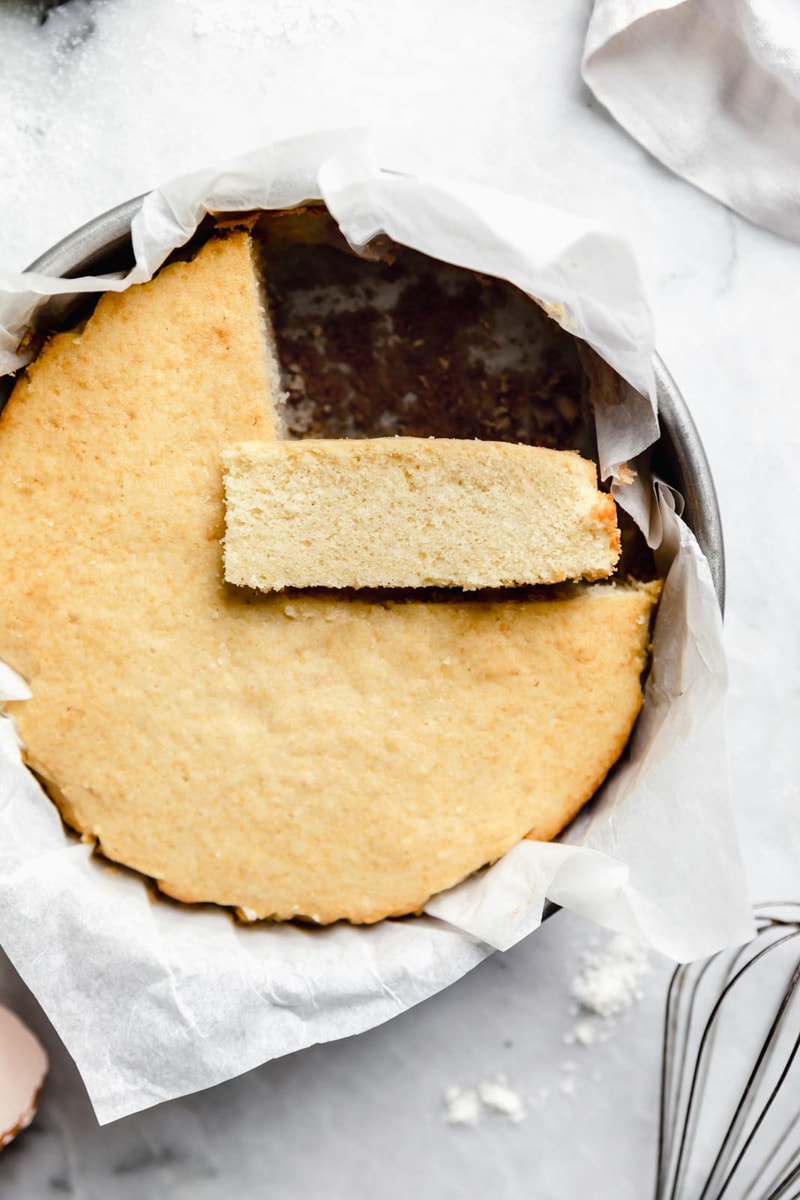 moist vanilla cake recipe in a pan