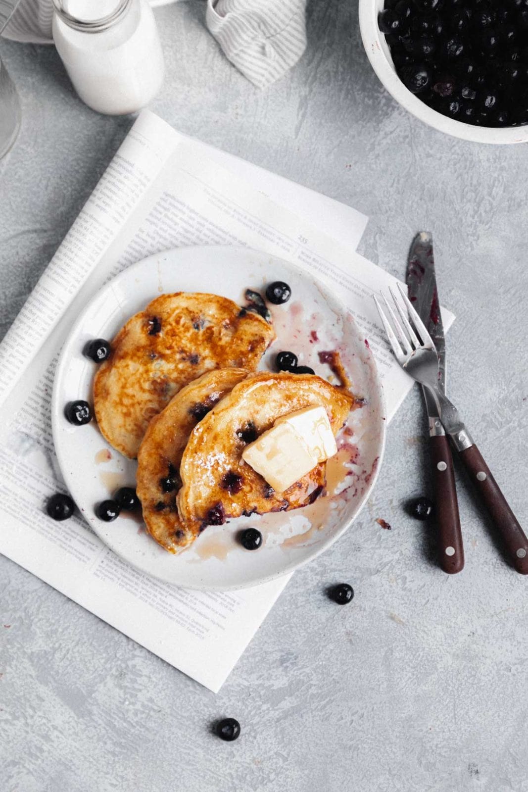 half eaten blueberry pancakes