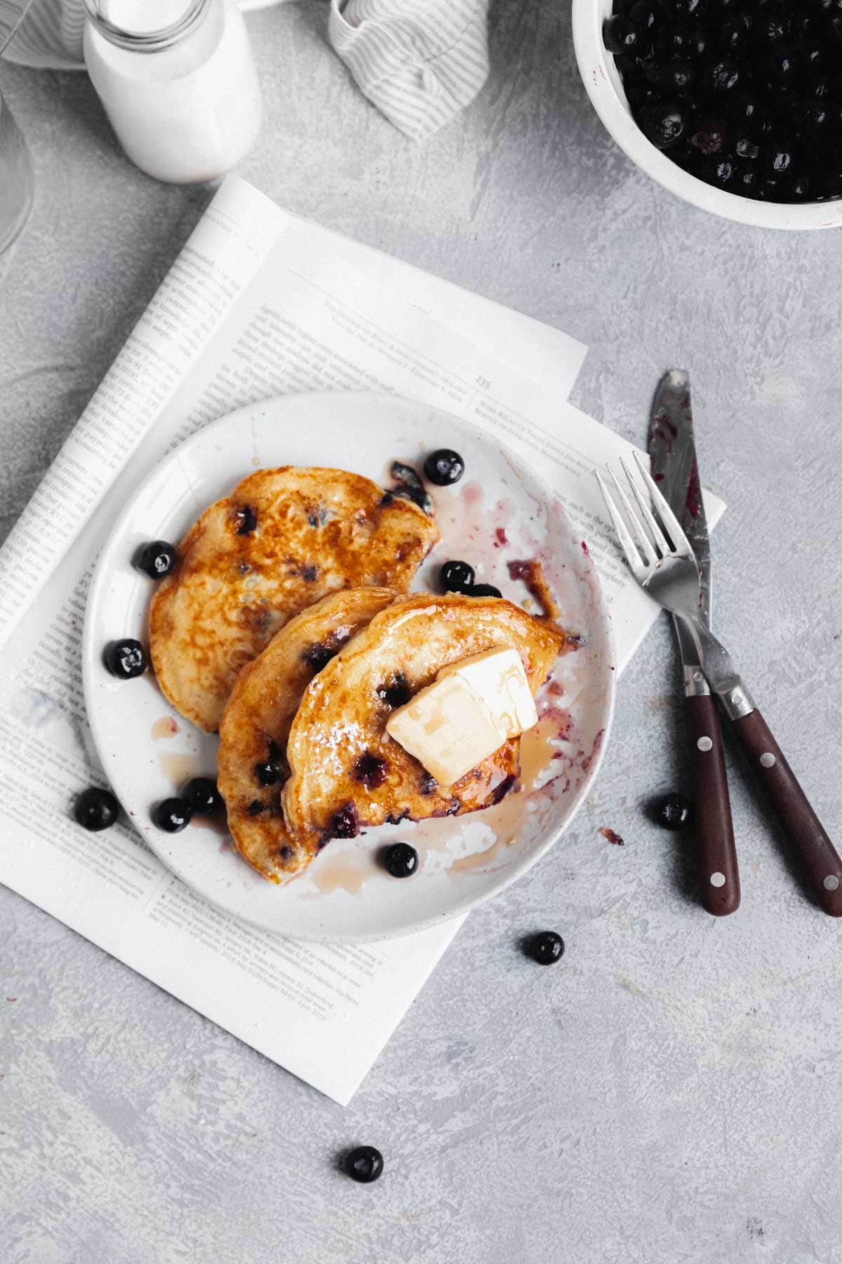 half eaten blueberry pancakes