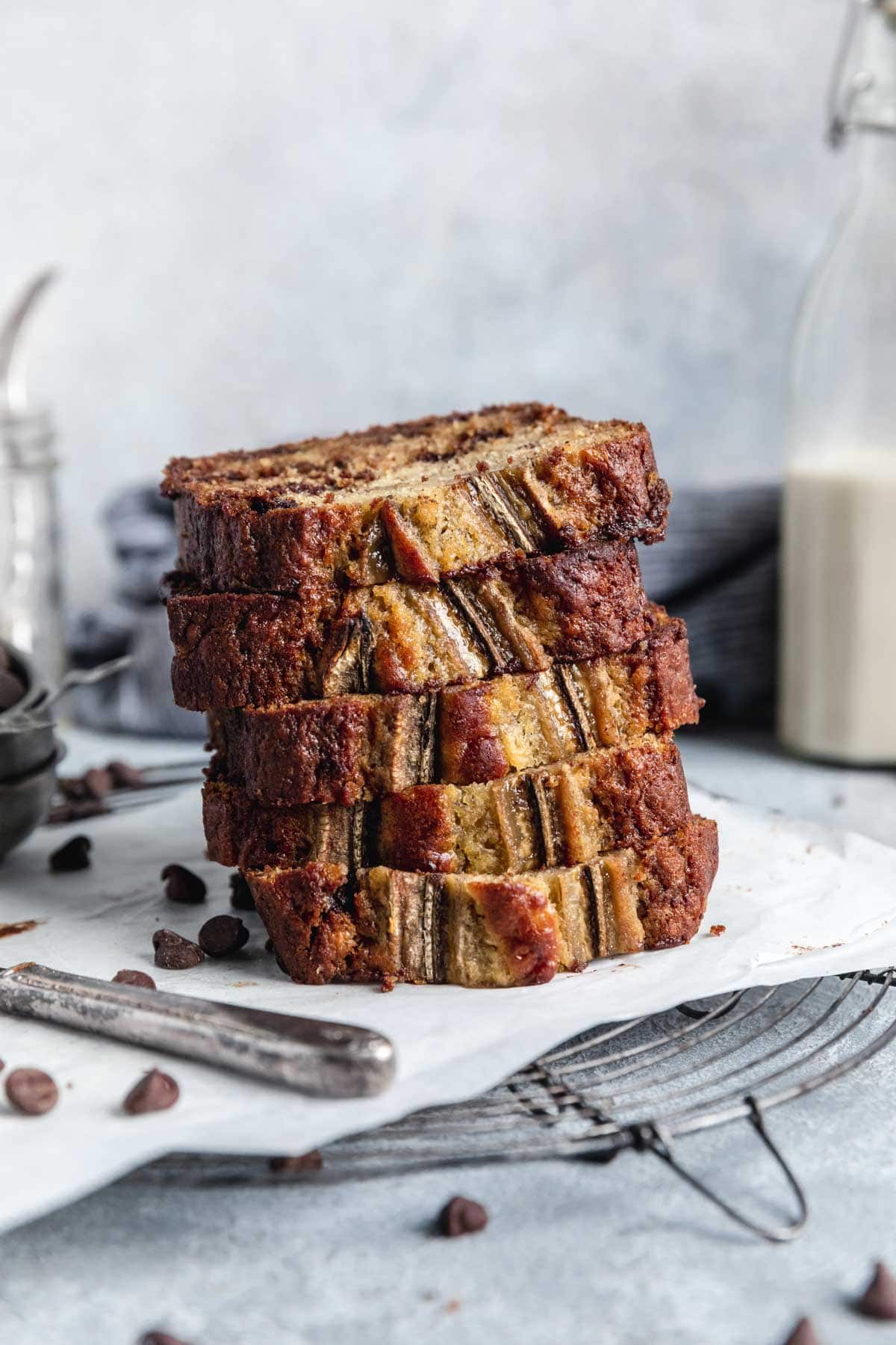 chocolate chip banana bread slices