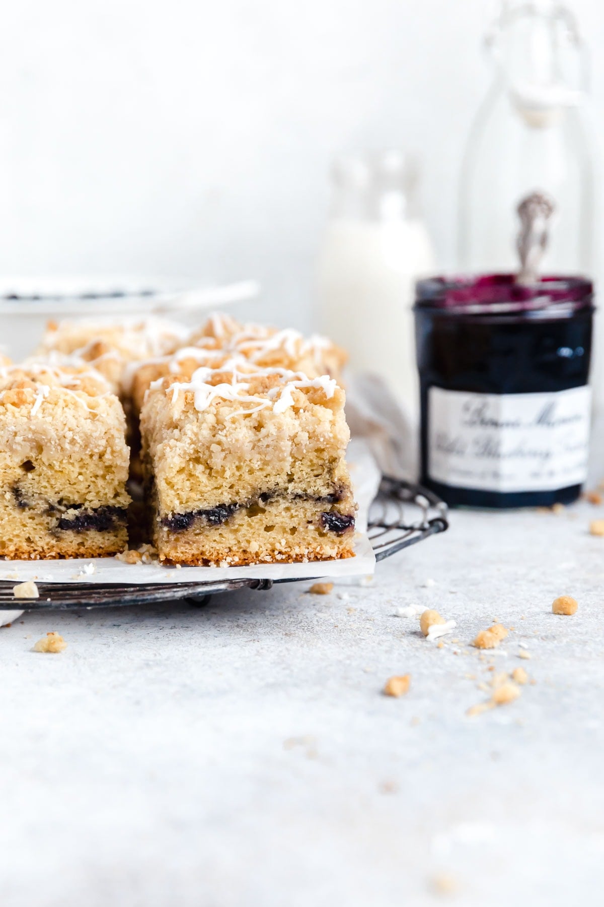 blueberry crumb cake on a plate