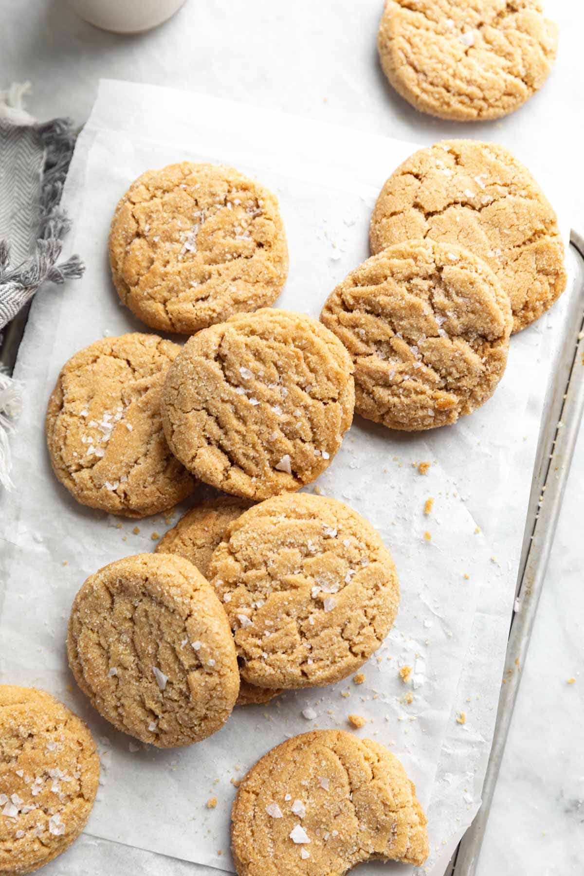 soft and chewy peanut butter cookies on a pan