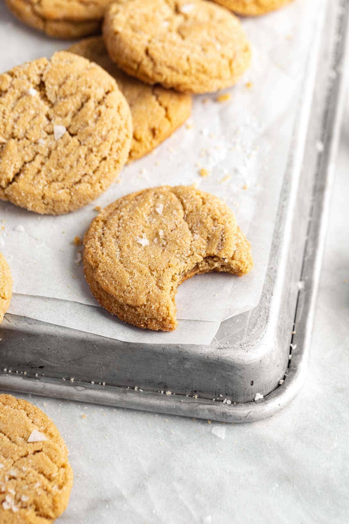 peanut butter cookies on a baking sheet