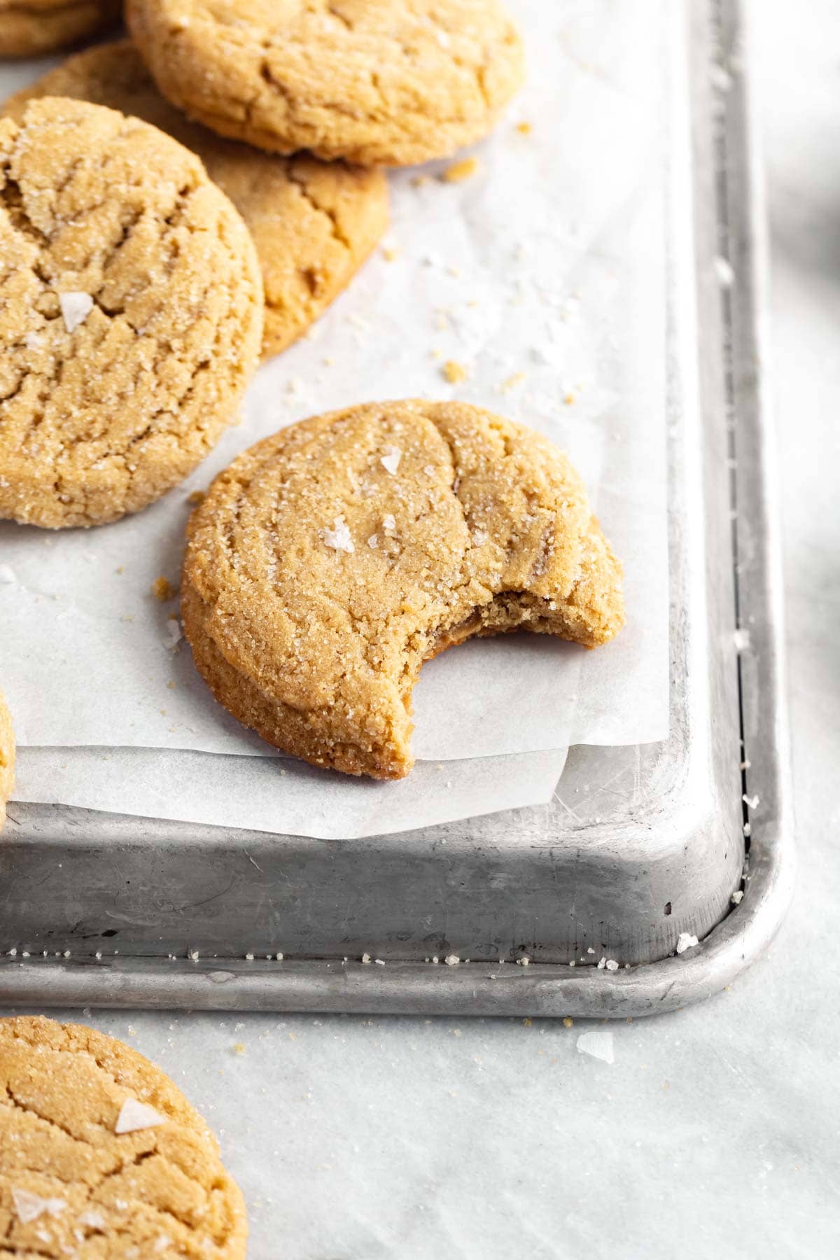 soft peanut butter cookie with a bite taken out