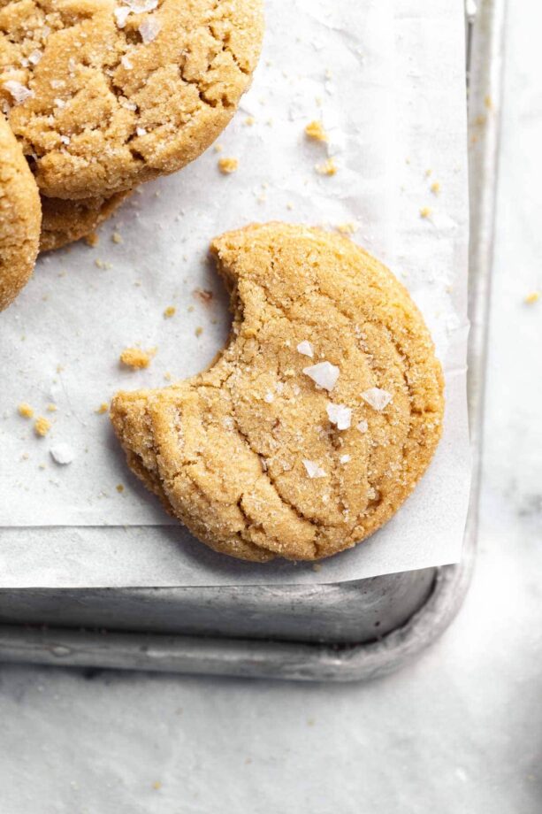 soft peanut butter cookies with a bite taken out