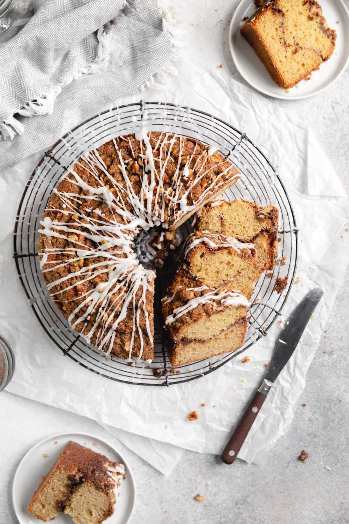 classic coffee cake on a cooling rack