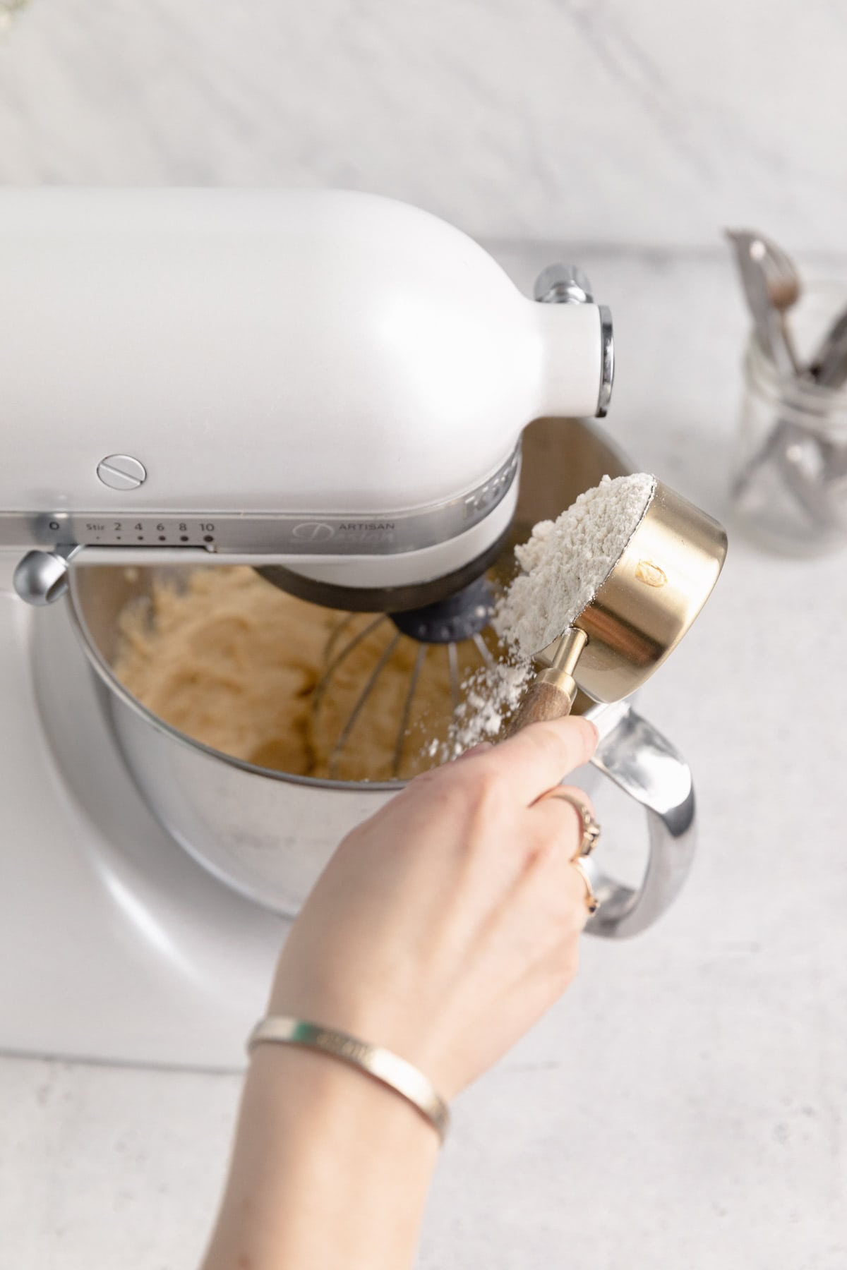 flour going into mixer