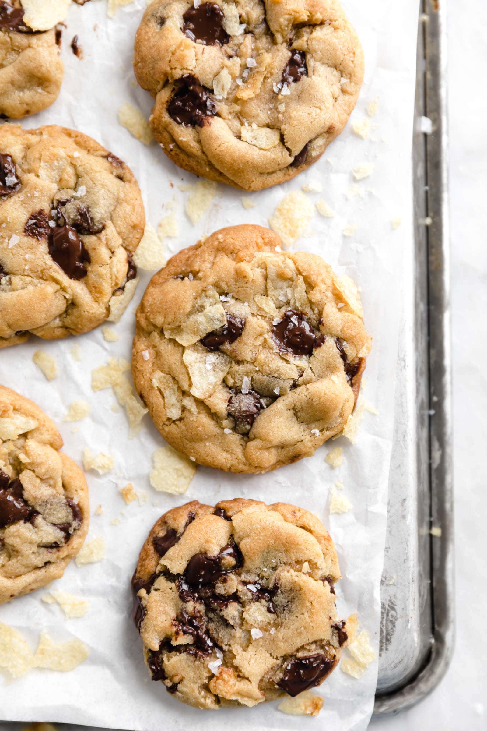 potato chip chocolate chip cookies sprinkled wtih sea salt