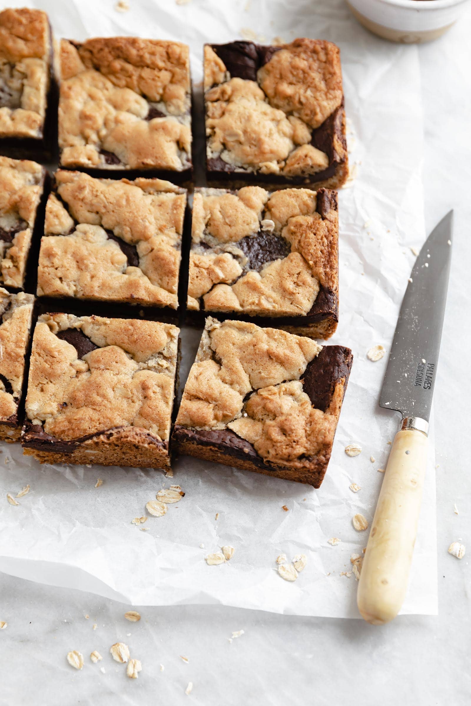 chocolate oatmeal bars cut into squares