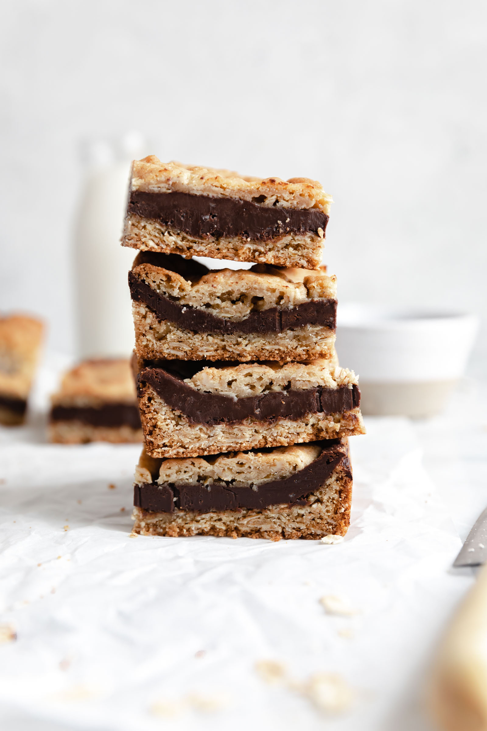 oatmeal fudge cookie bars in a stack