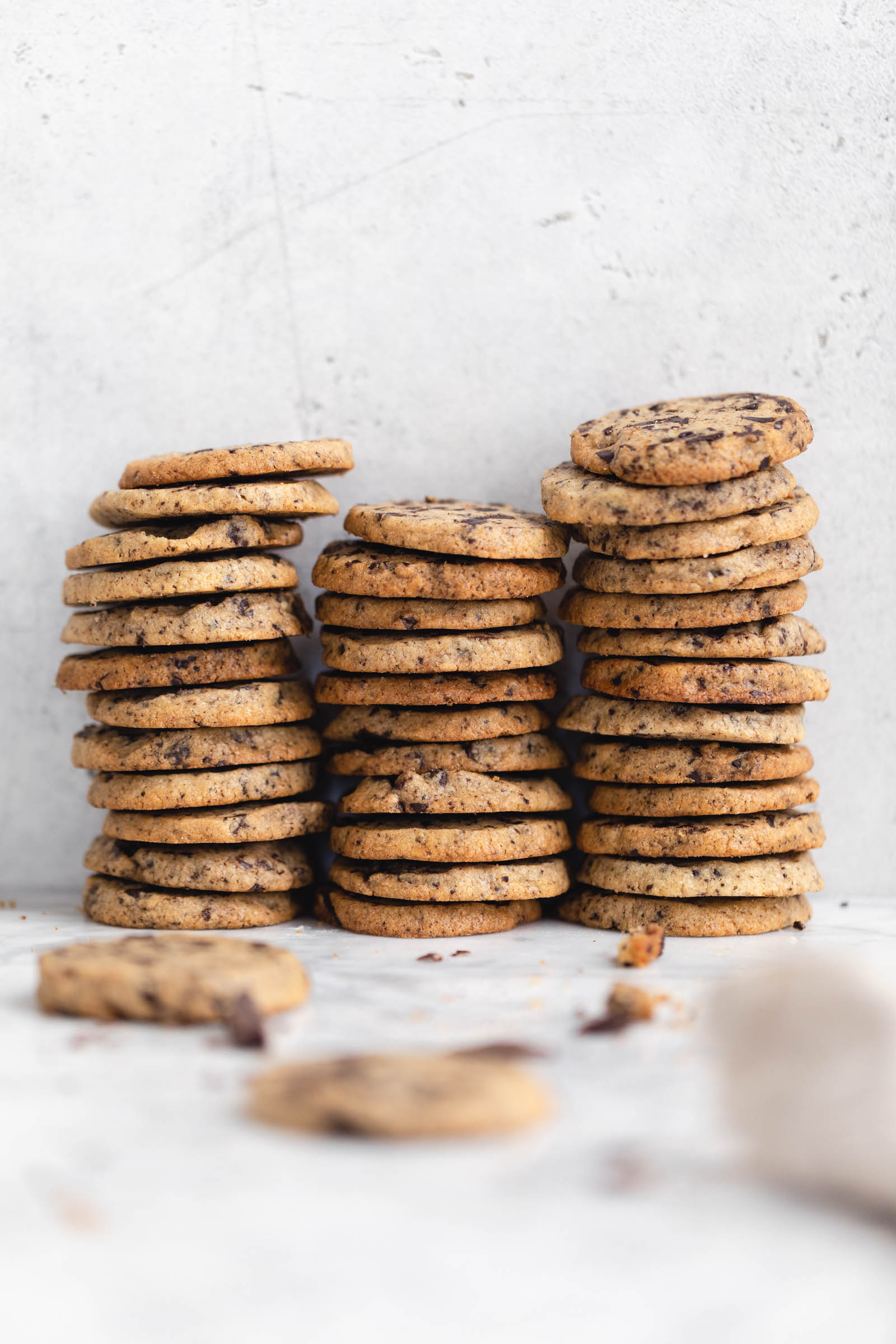 stacks of chocolate chip icebox cookies