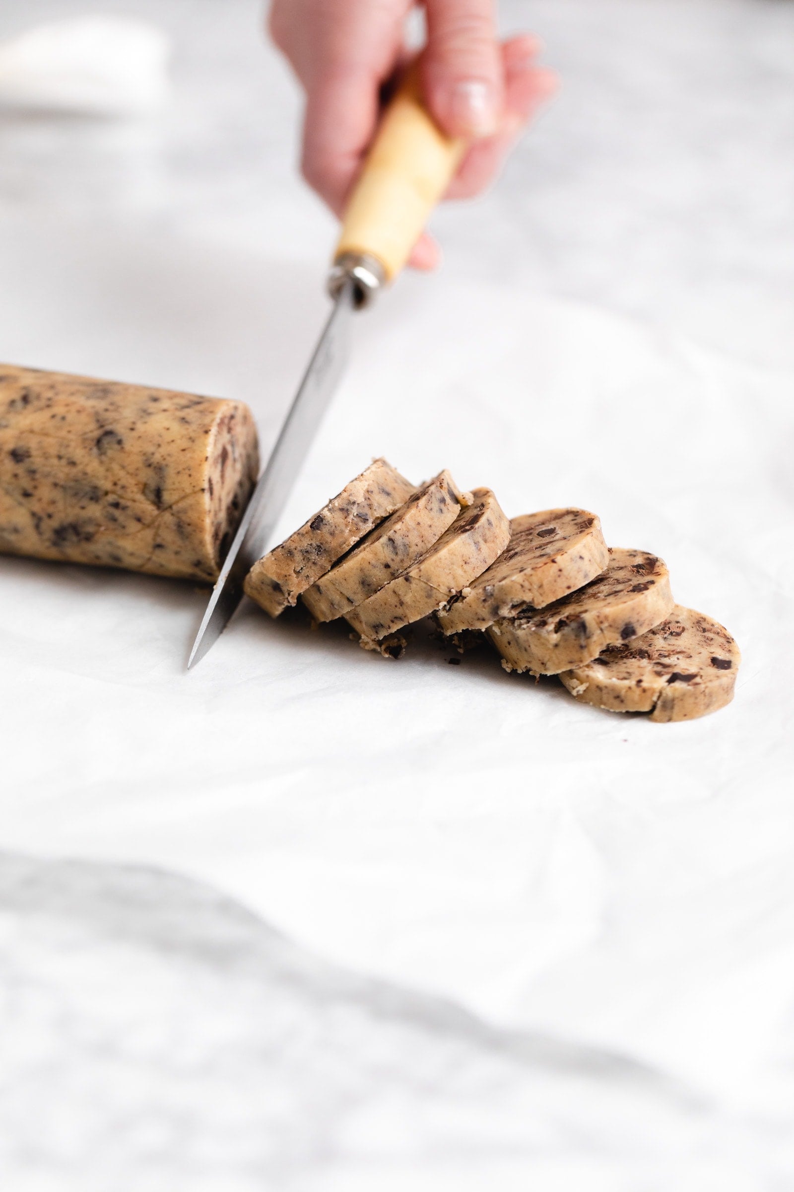 icebox cookies sliced with knife