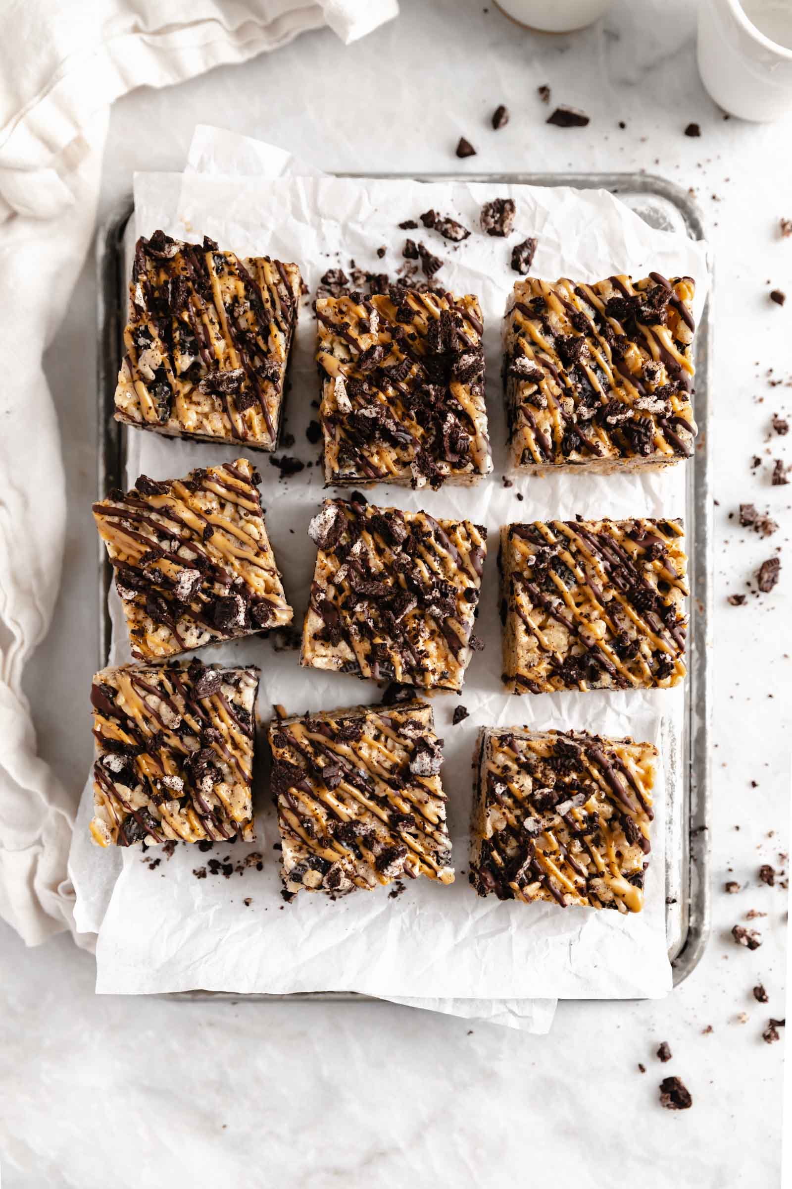 peanut butter rice krispie treats variation cut into squares