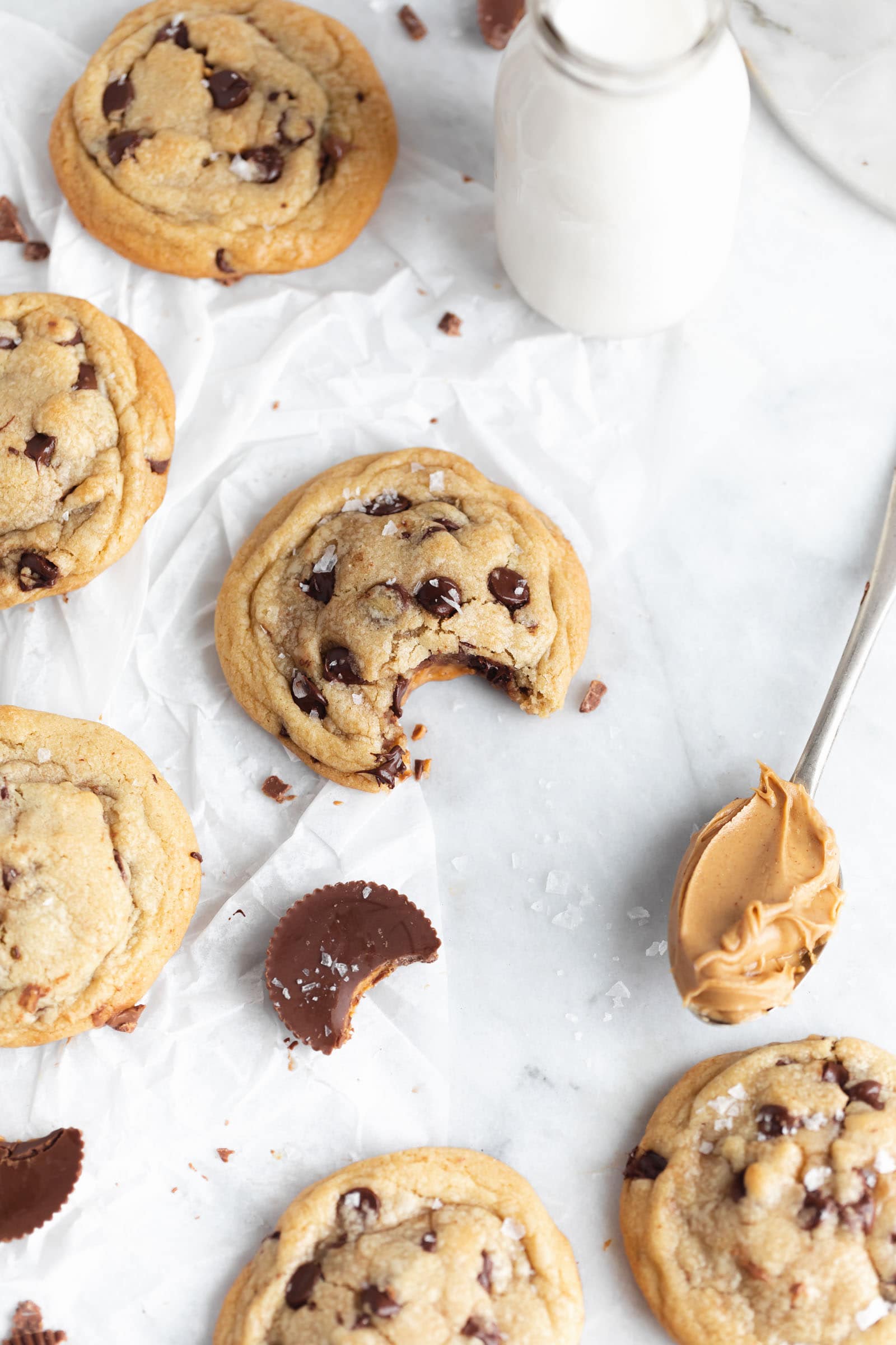peanut butter cup cookies with a bite taken out