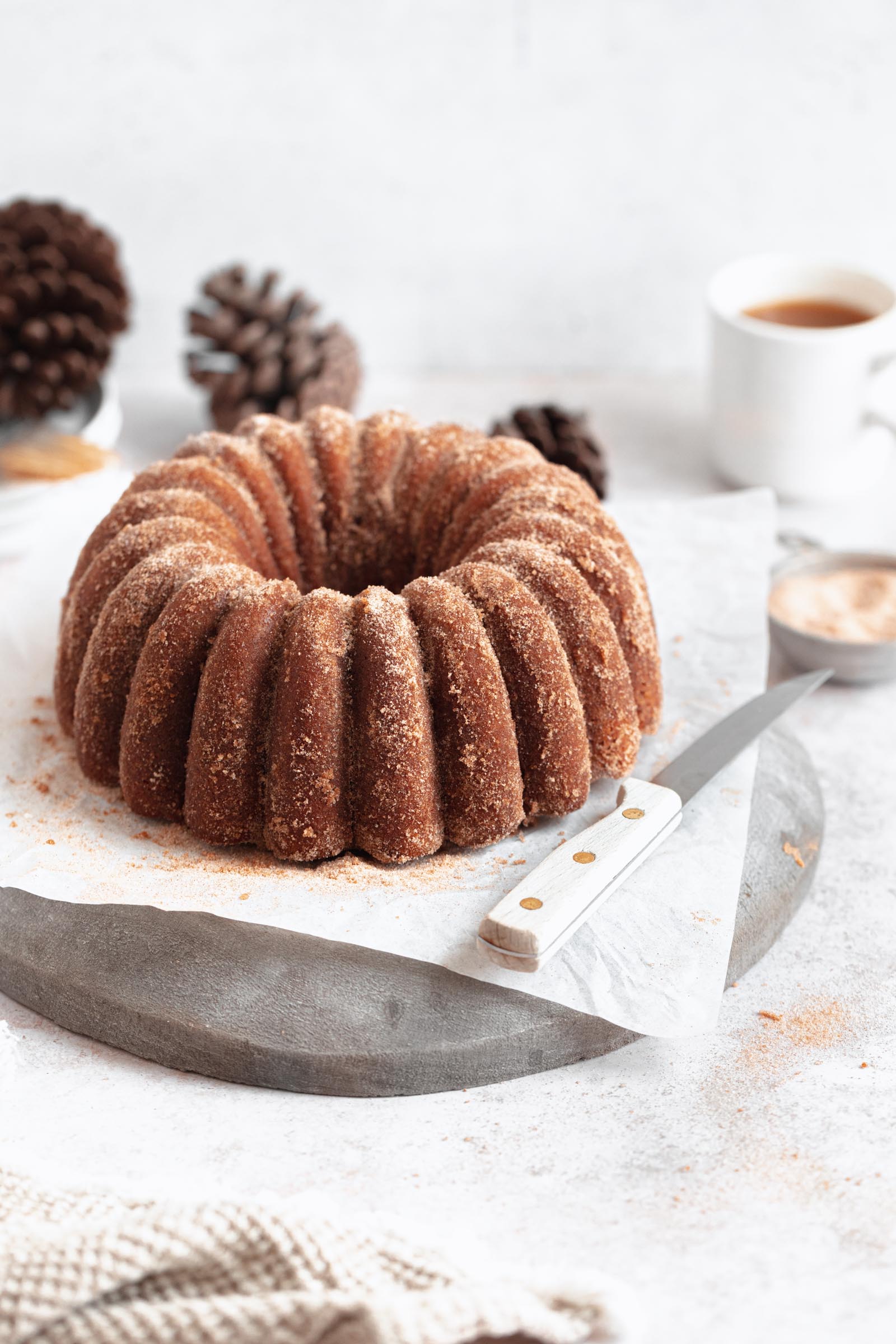 apple cider donut bundt cake with cinnamon sugar