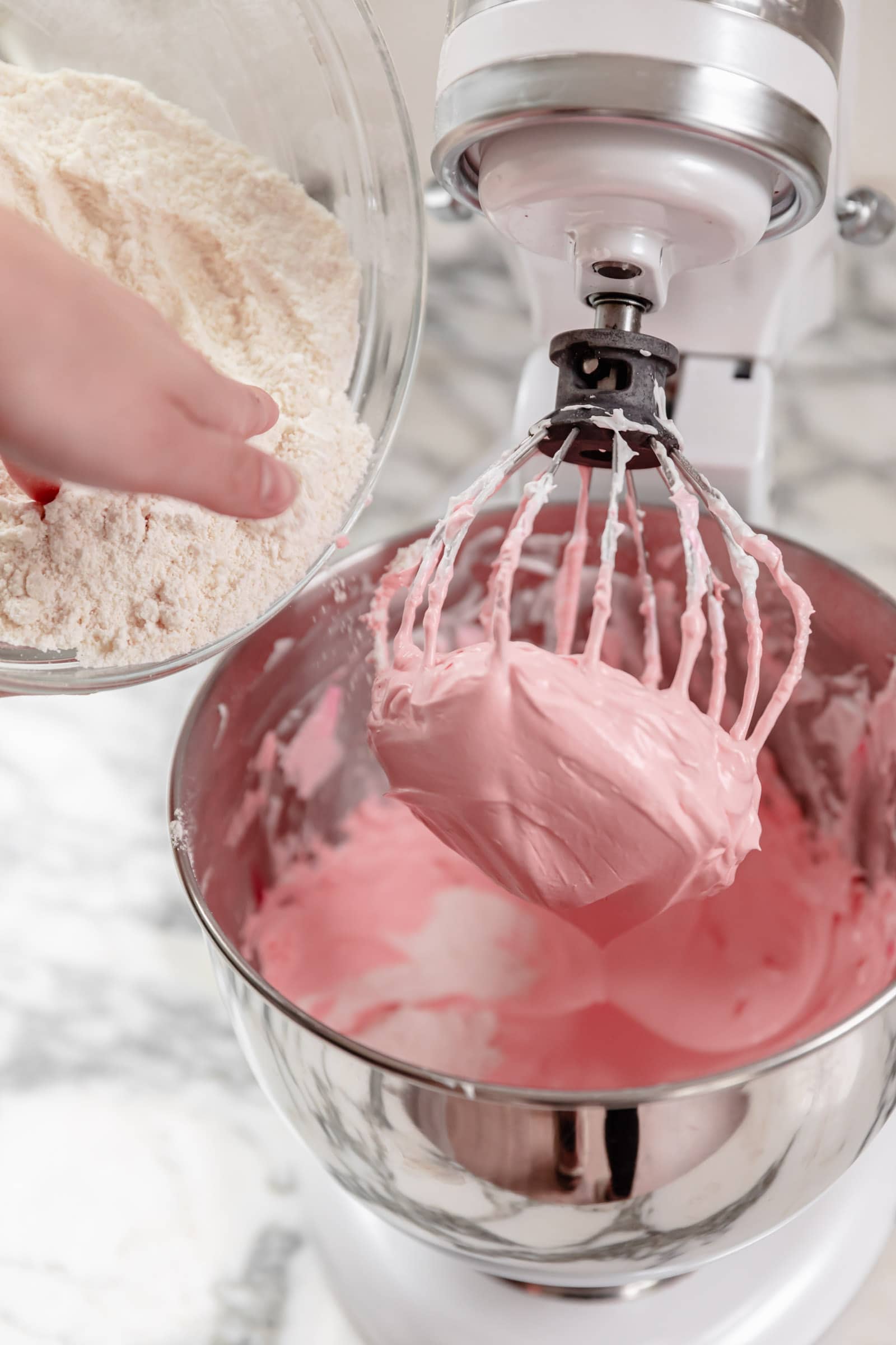 dry ingredients going into macaron batter