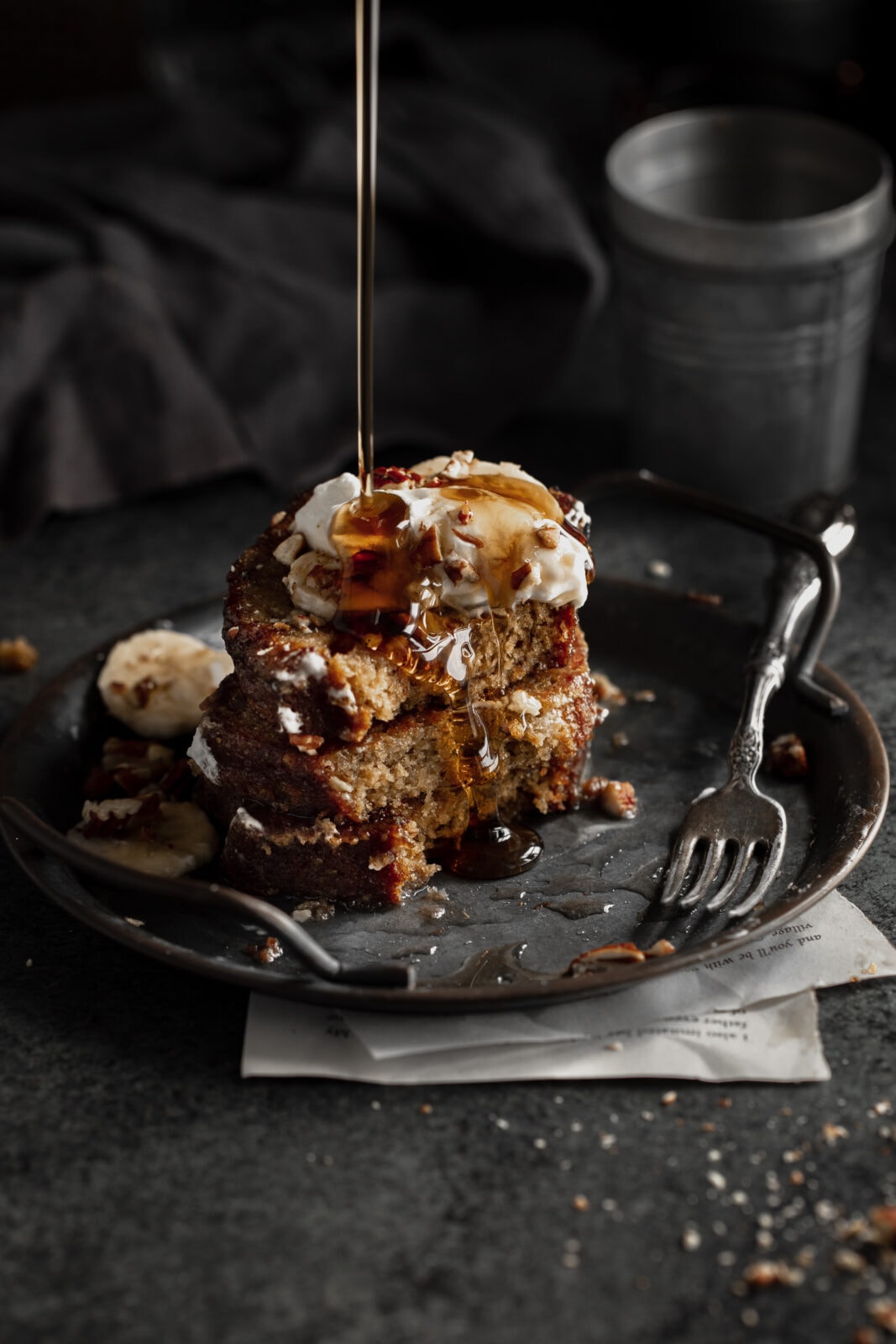 banana bread french toast with maple syrup