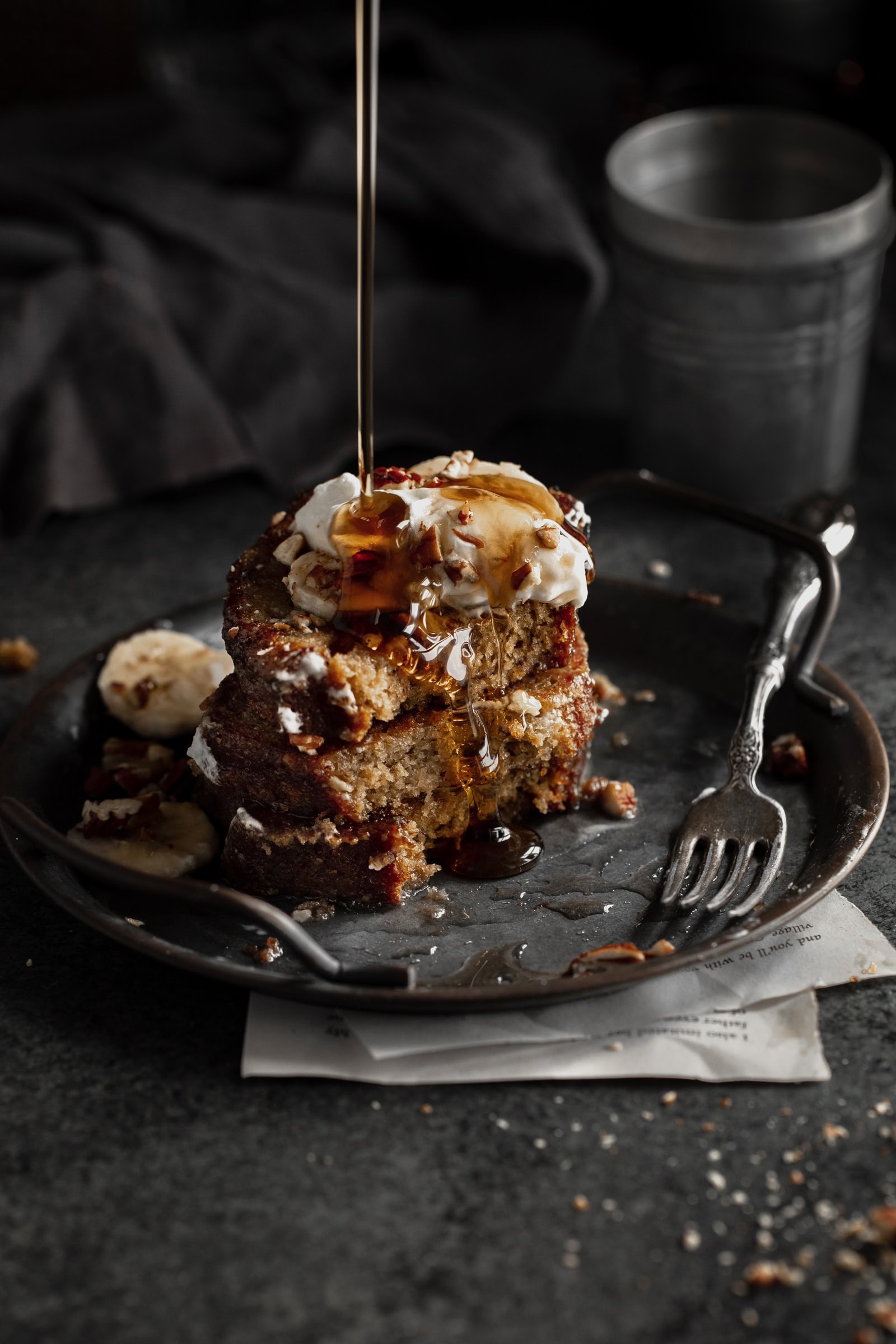 banana bread french toast with maple syrup