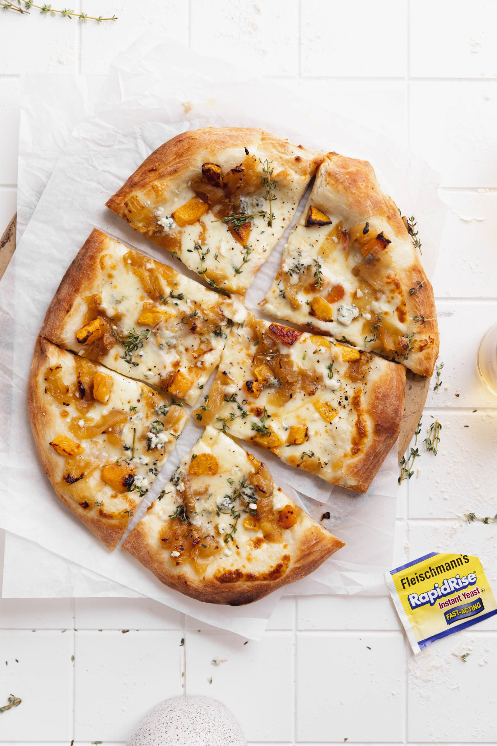 squash blue cheese white pizza