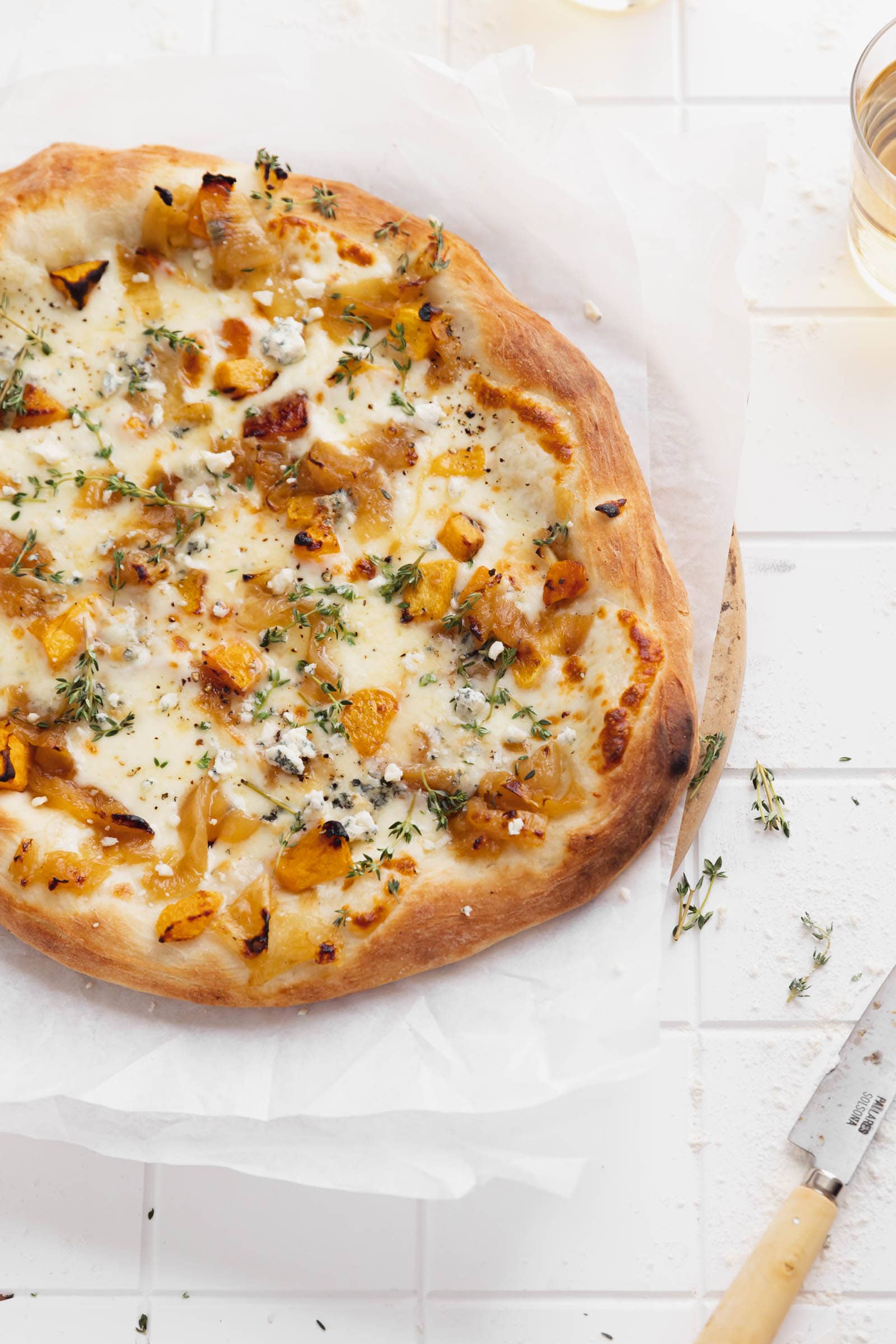 harvest fall pizza on parchment