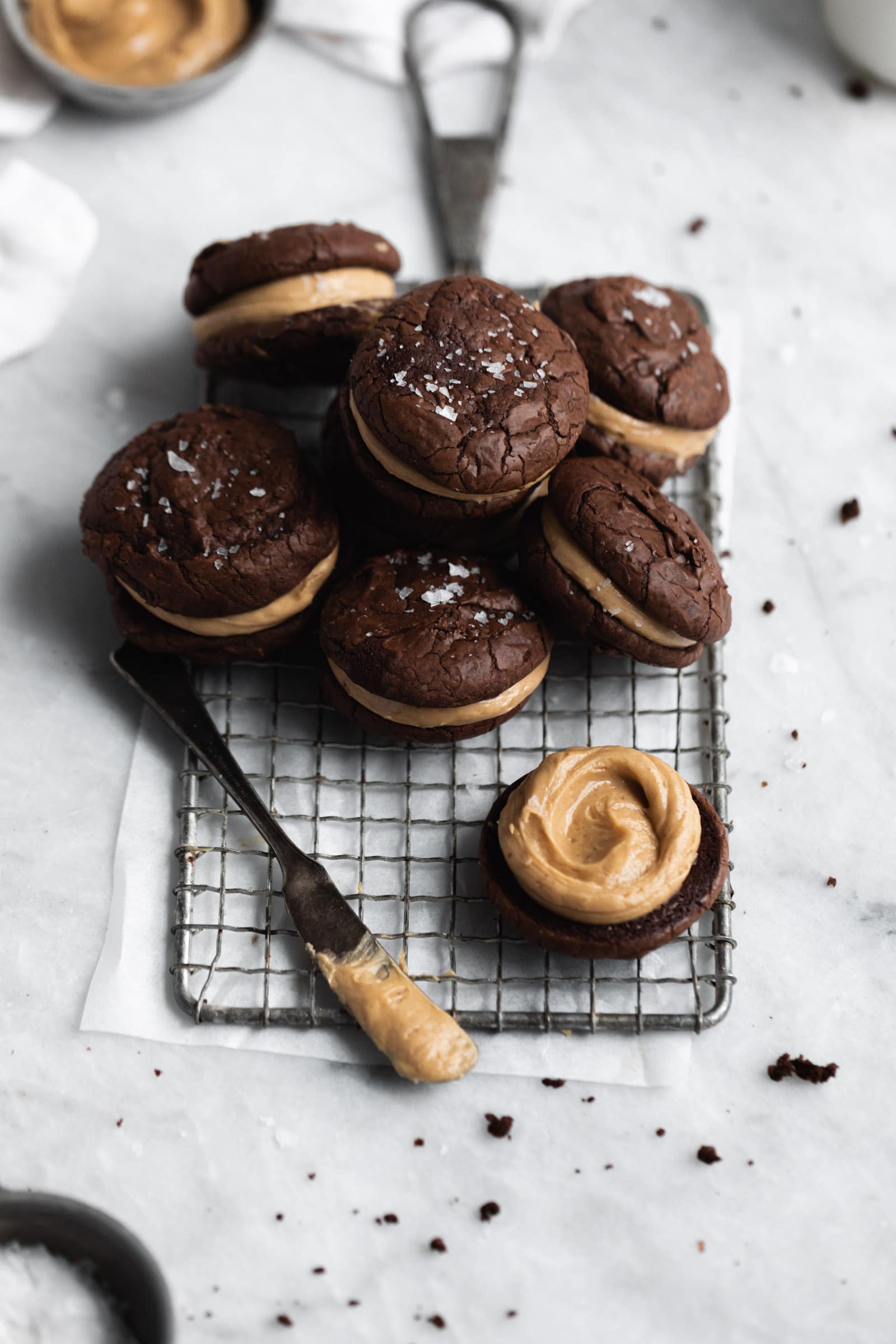 peanut butter chocolate brownie sandwich cookies