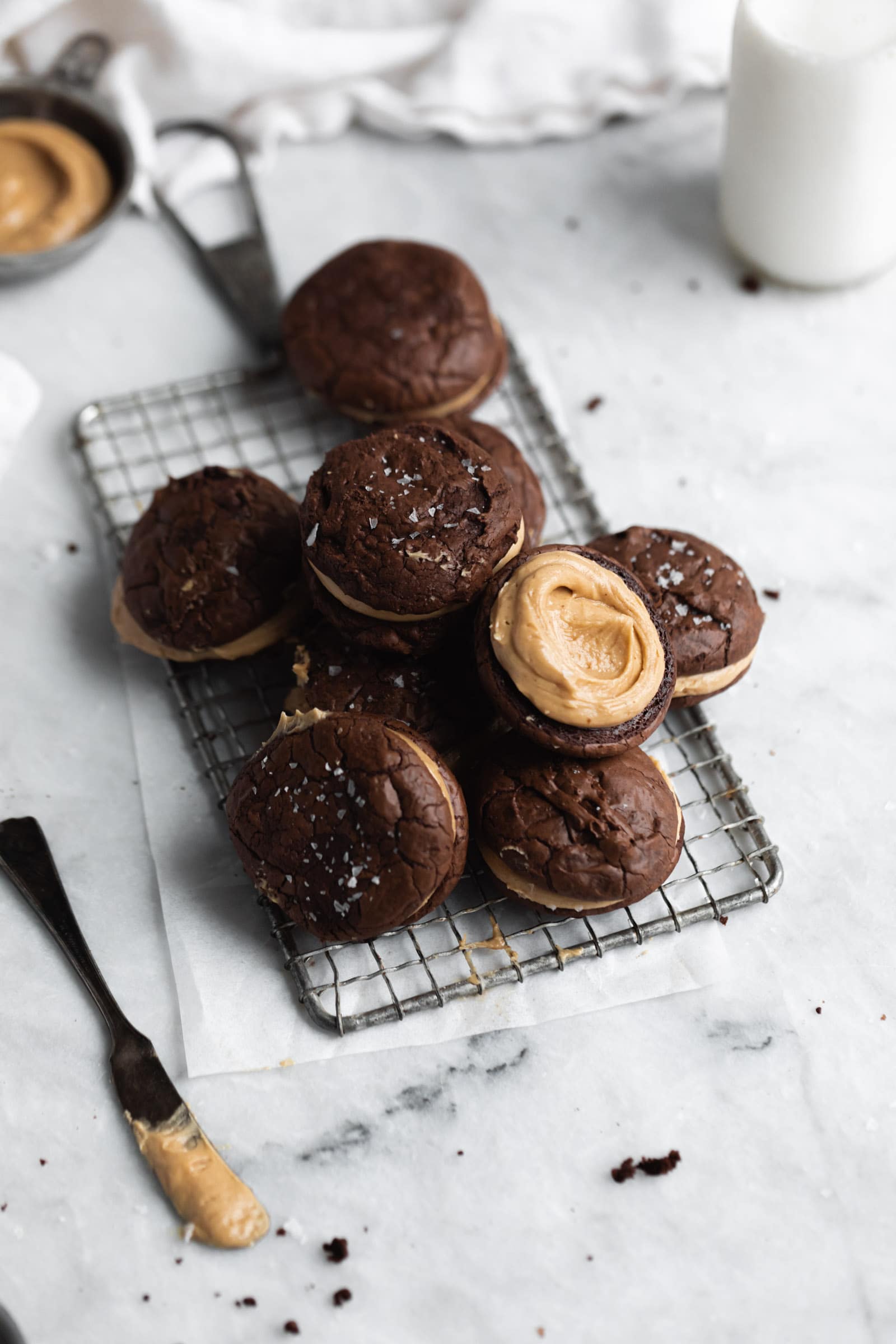 peanut butter chocolate brownie sandwich cookies