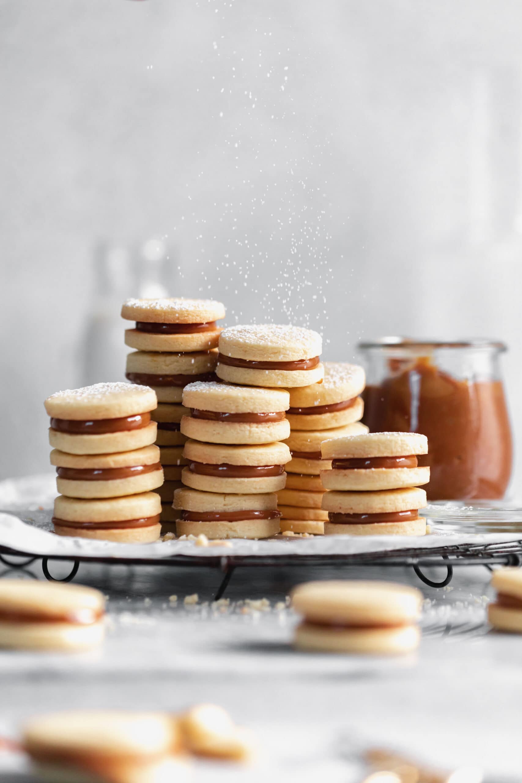 stacks of dulce de leche sandwich cookies