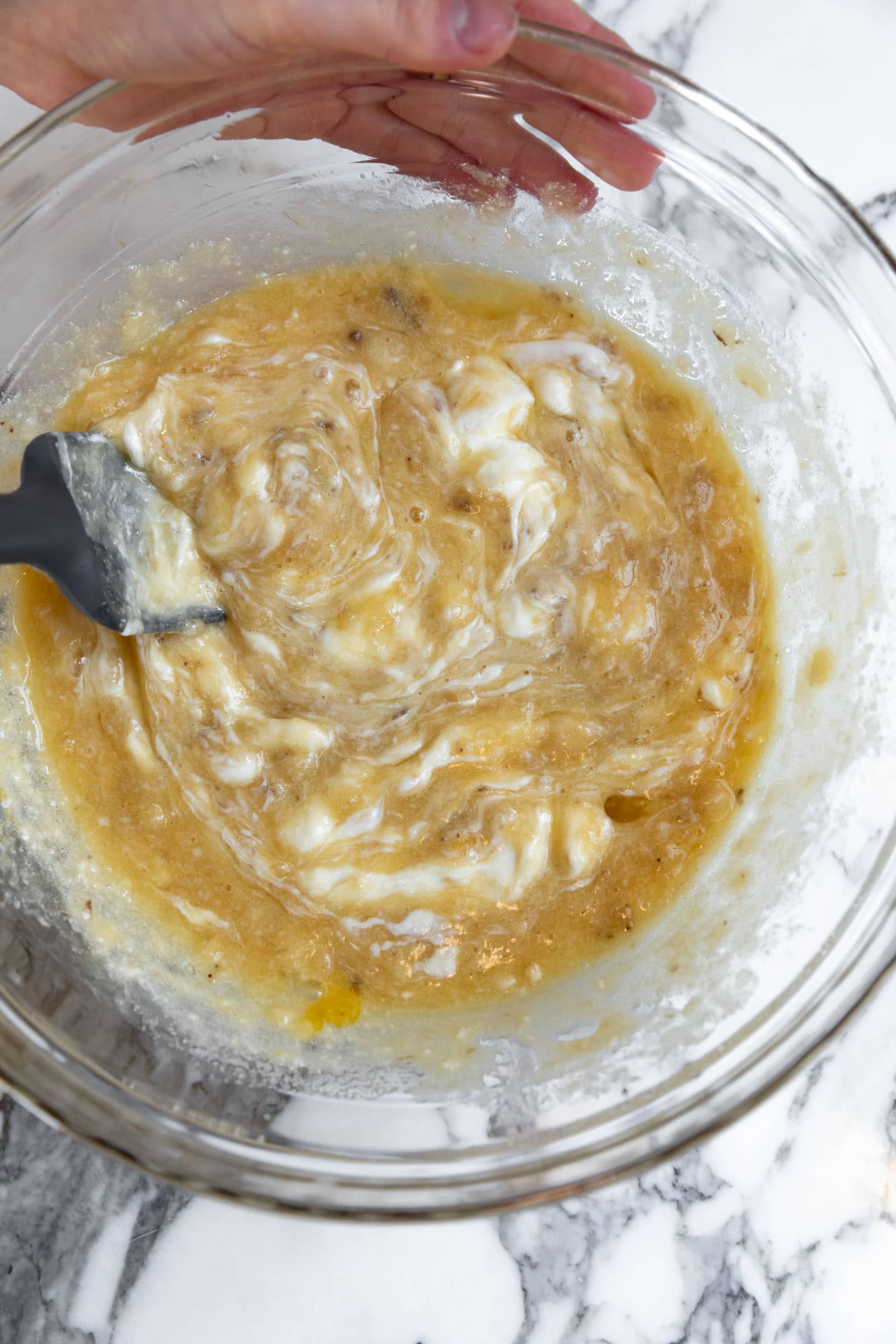 healthy banana bread process shots