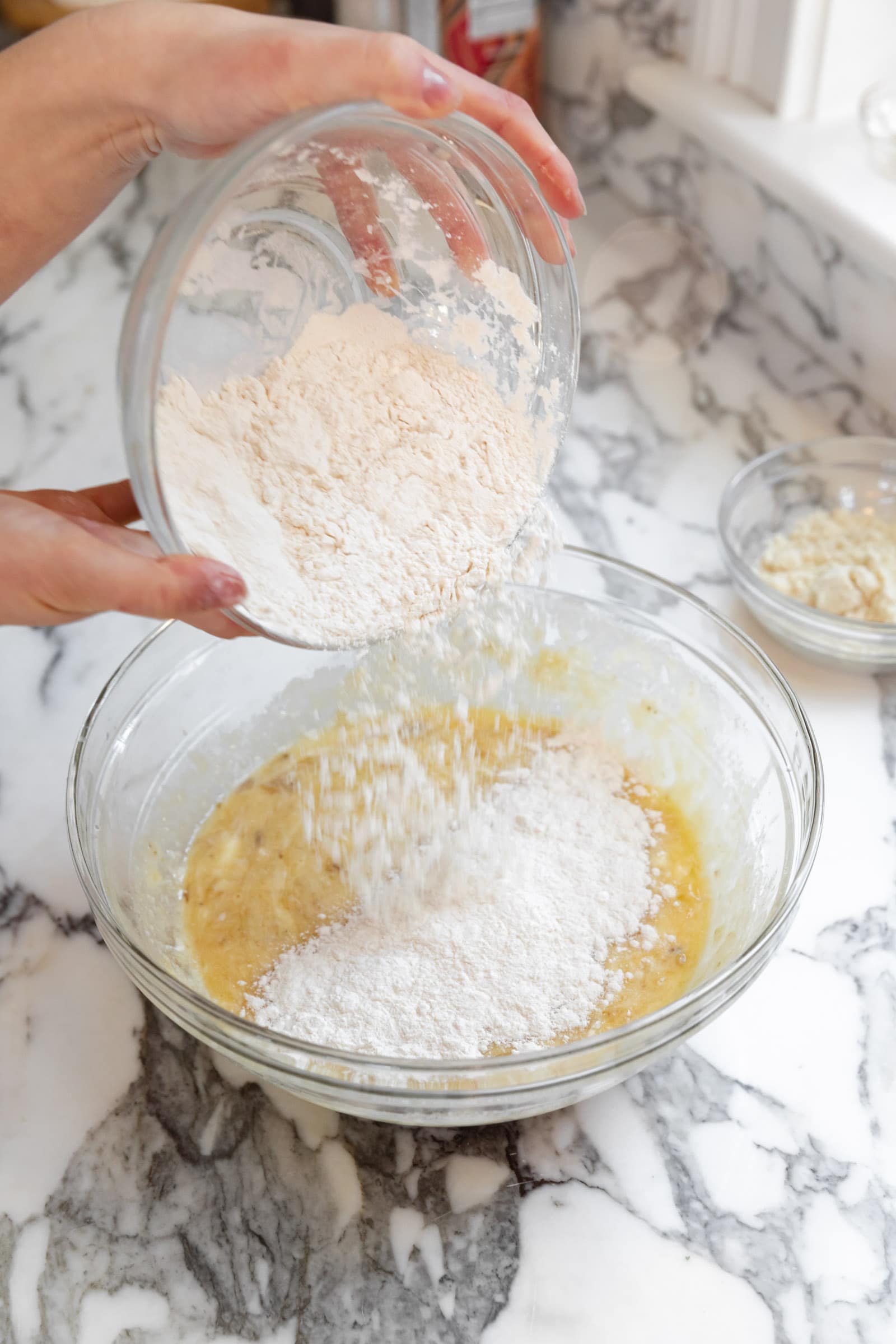 healthy banana bread process shots