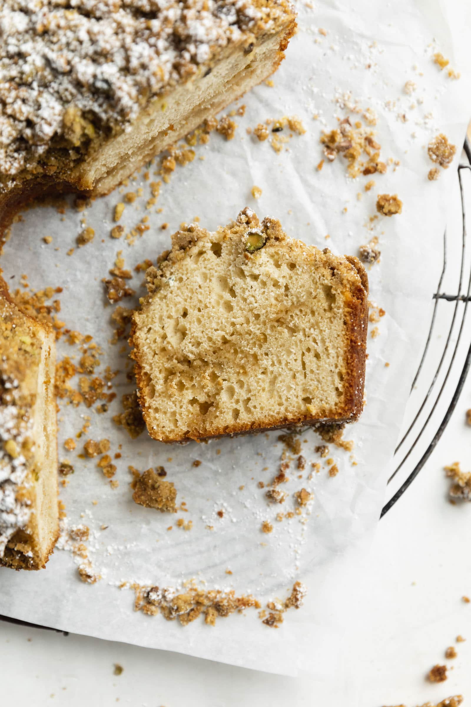 cardamom pistachio coffee cake heart