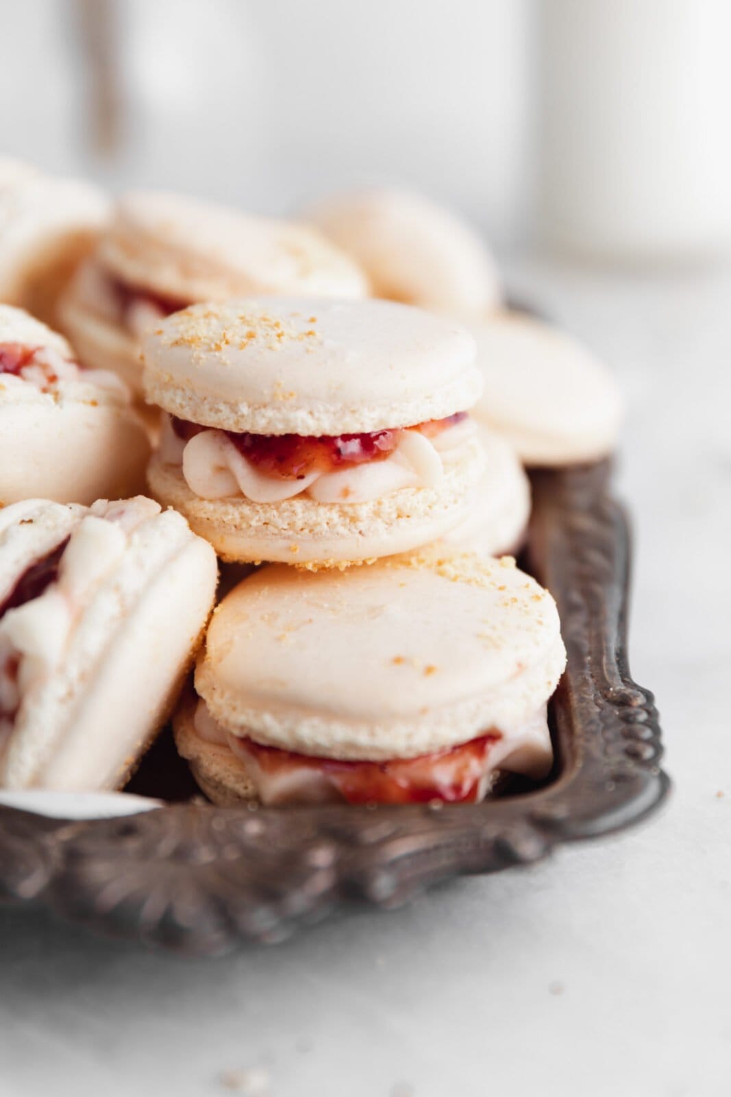 strawberry jam filled macarons