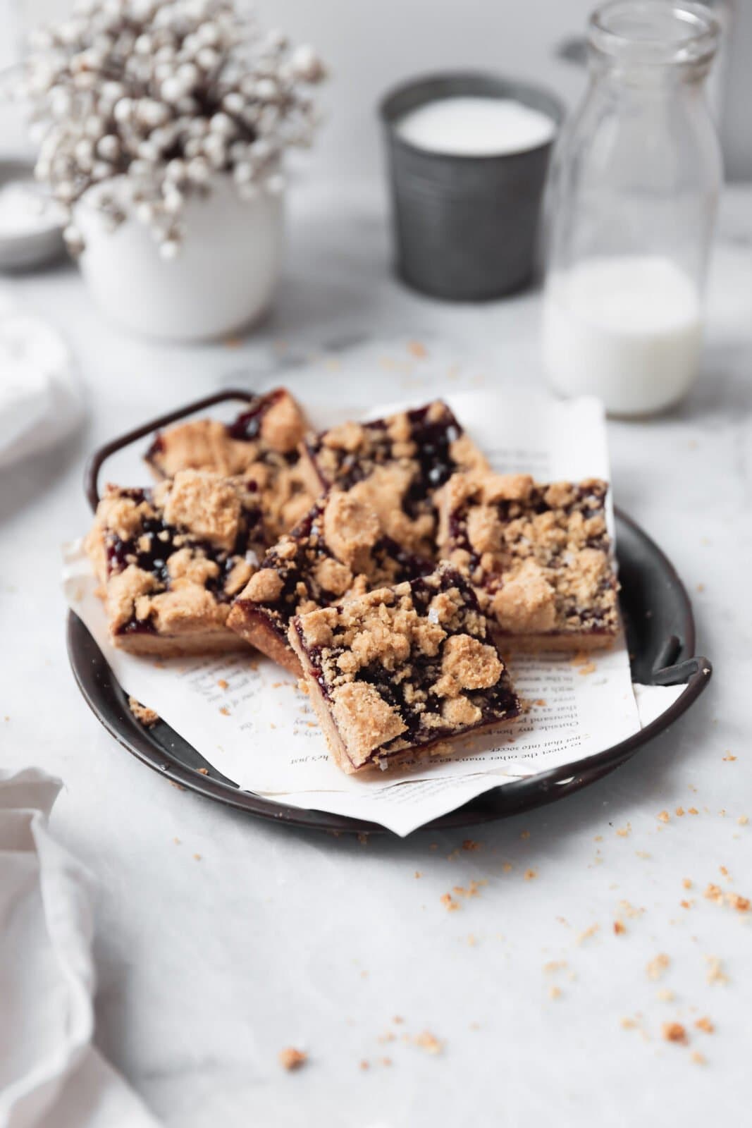 peanut butter and jelly bars on a plate