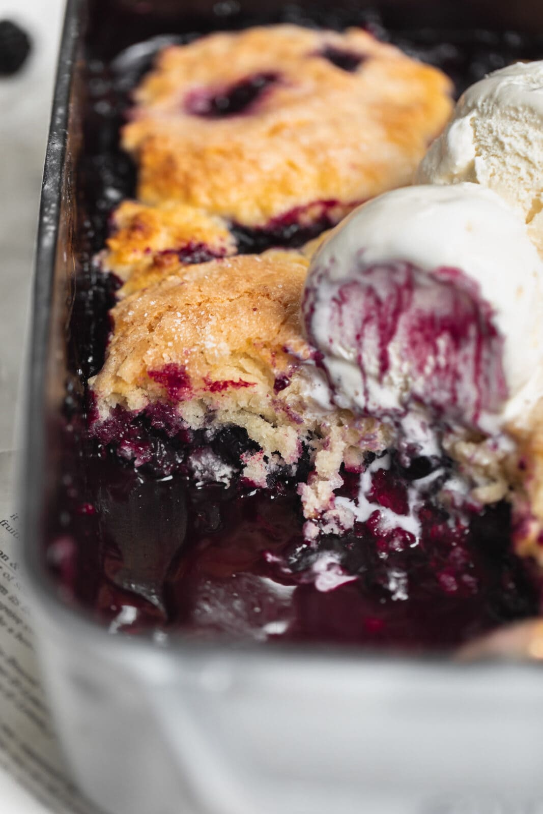 berry cobbler with ice cream