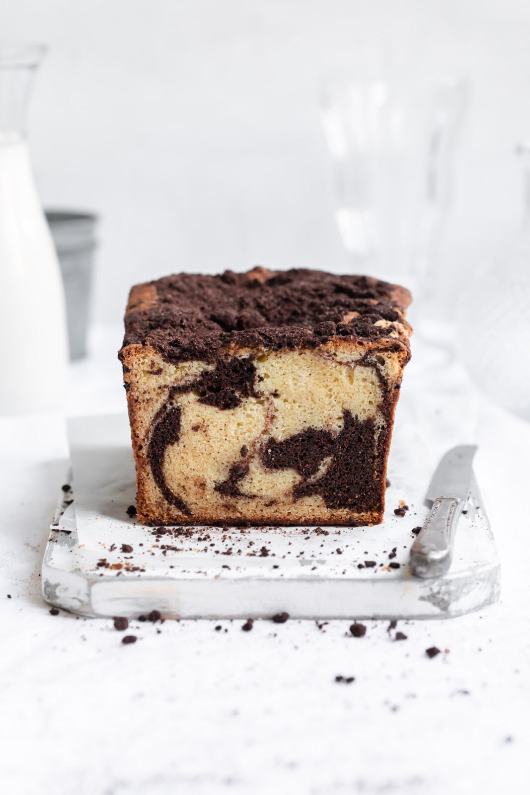 espresso marble cake on cutting board