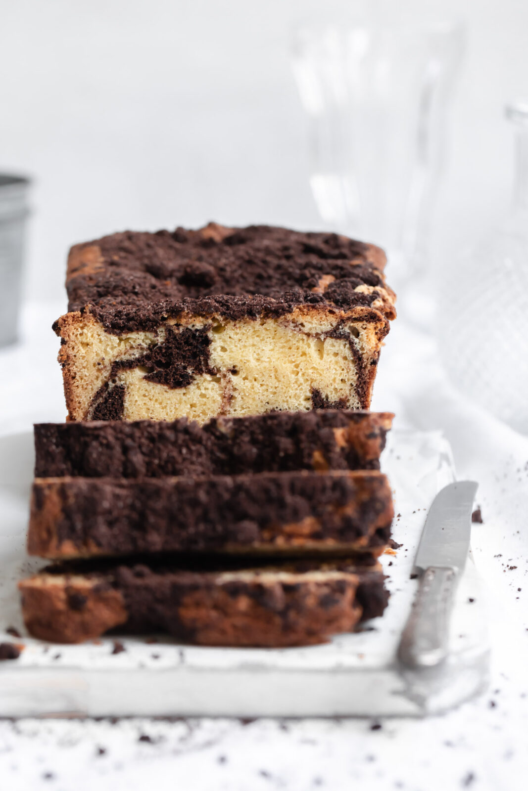 espresso marble cake cut into slices