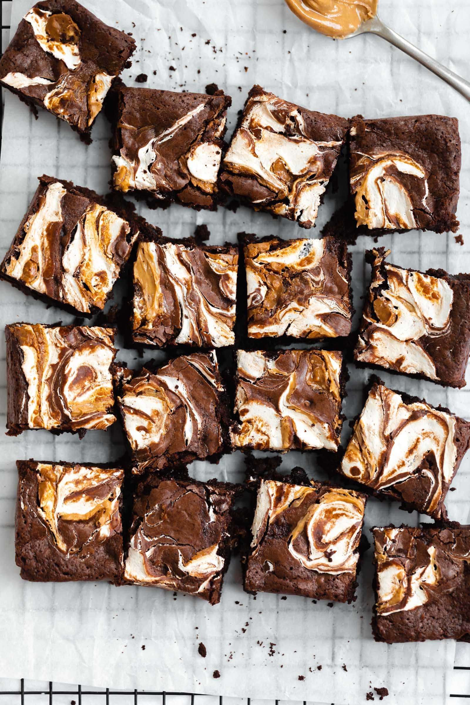 fluffernutter brownies on a cooling rack