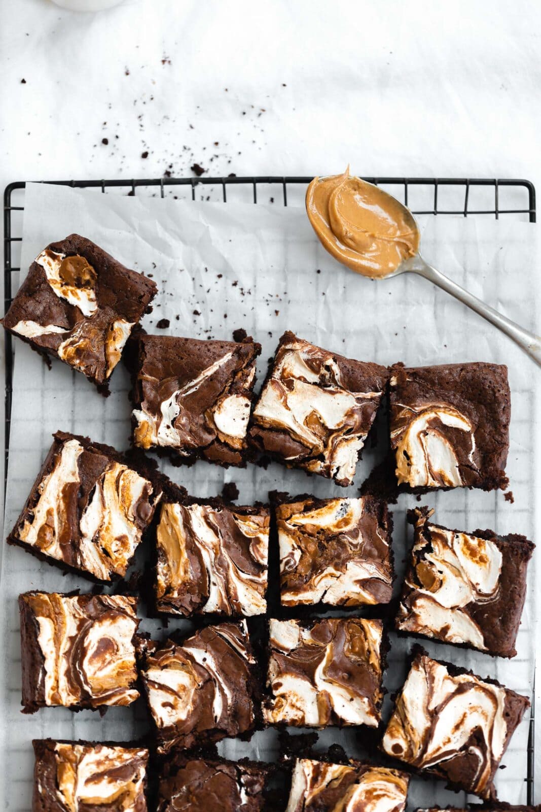 fluffernutter brownies on a cooling rack