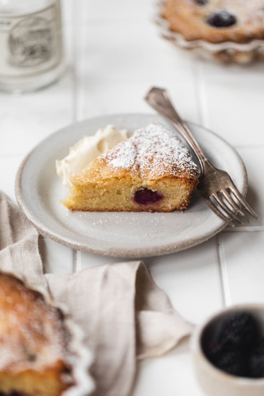 slice of blackberry almond cake