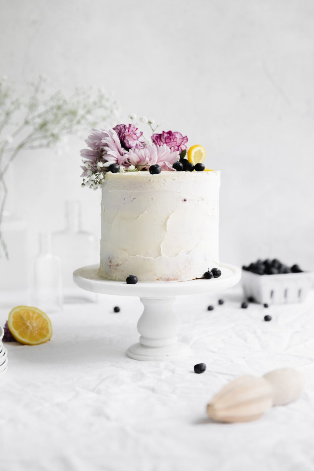 lemon cake on a cakestand