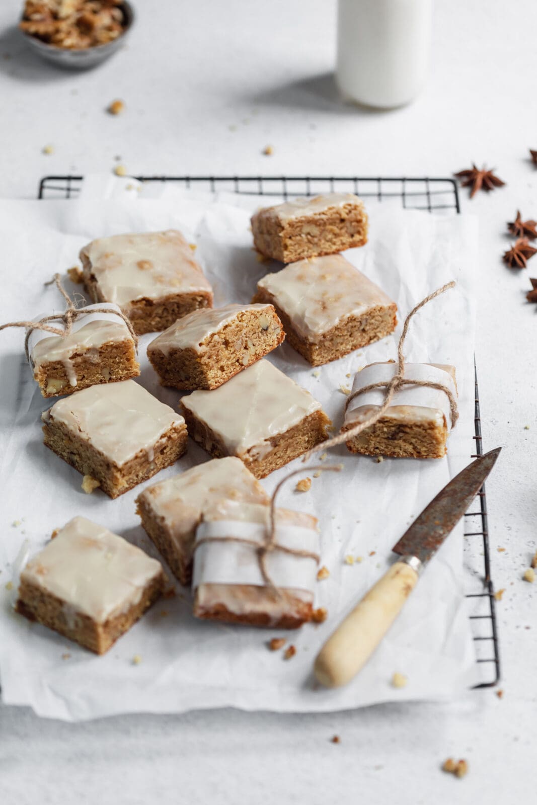 maple chai blondies on a cooling rack