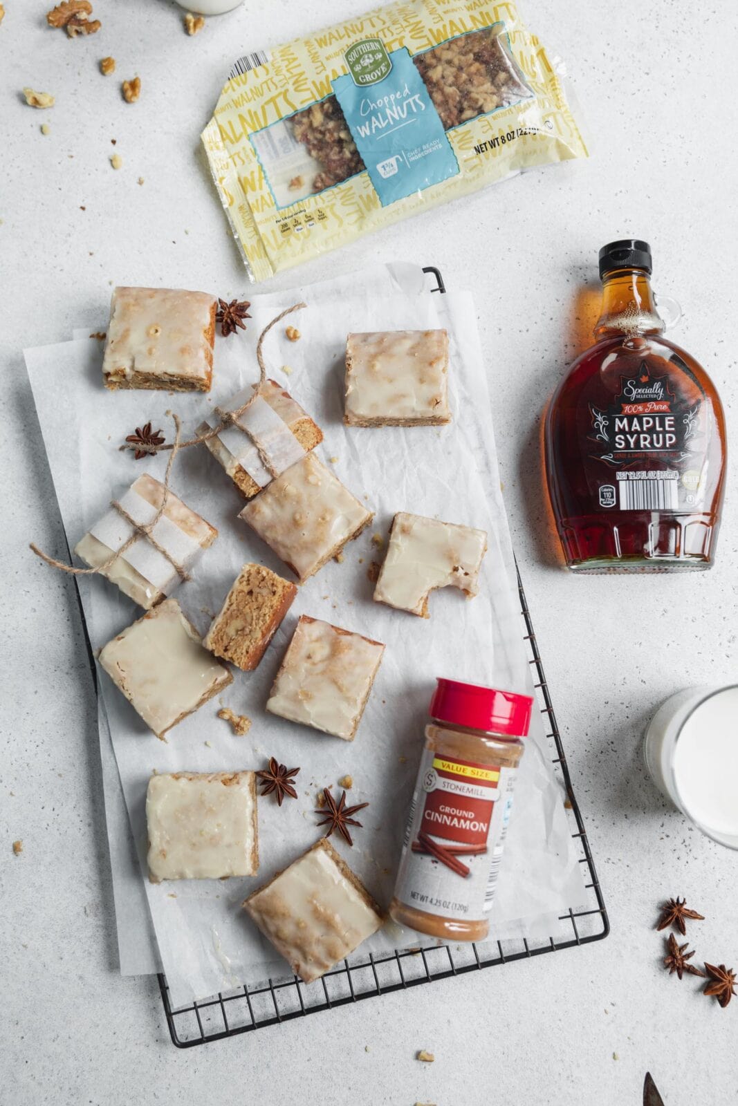 maple chai blondies on a cooling rack