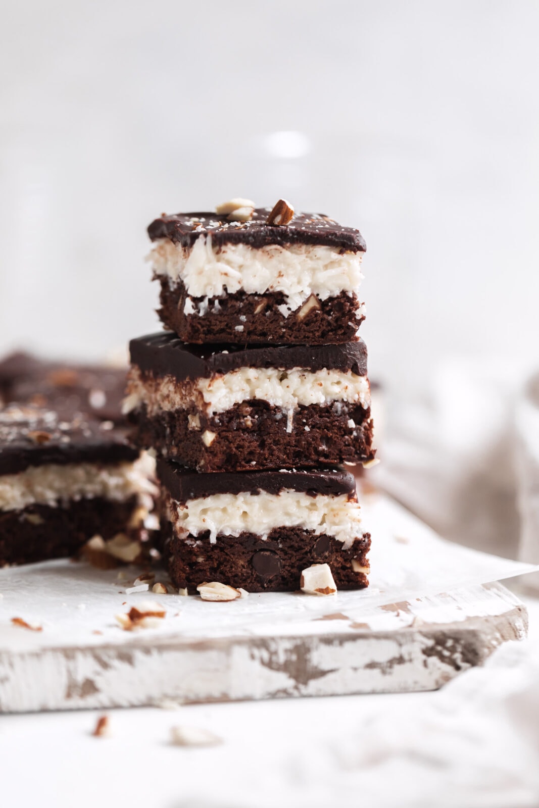 stack of almond joy brownies