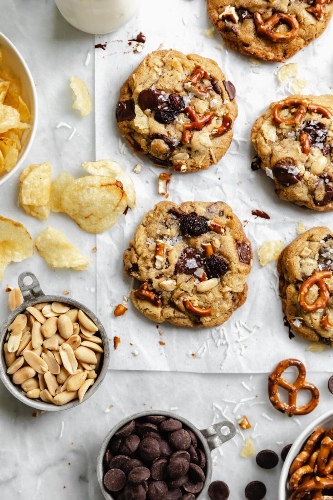 kitchen sink cookies on a cooling sheet