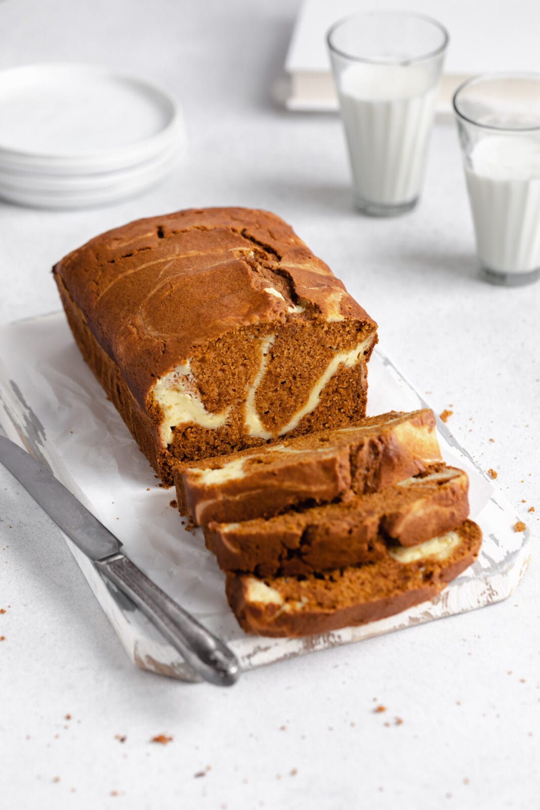 cream cheese swirled pumpkin bread