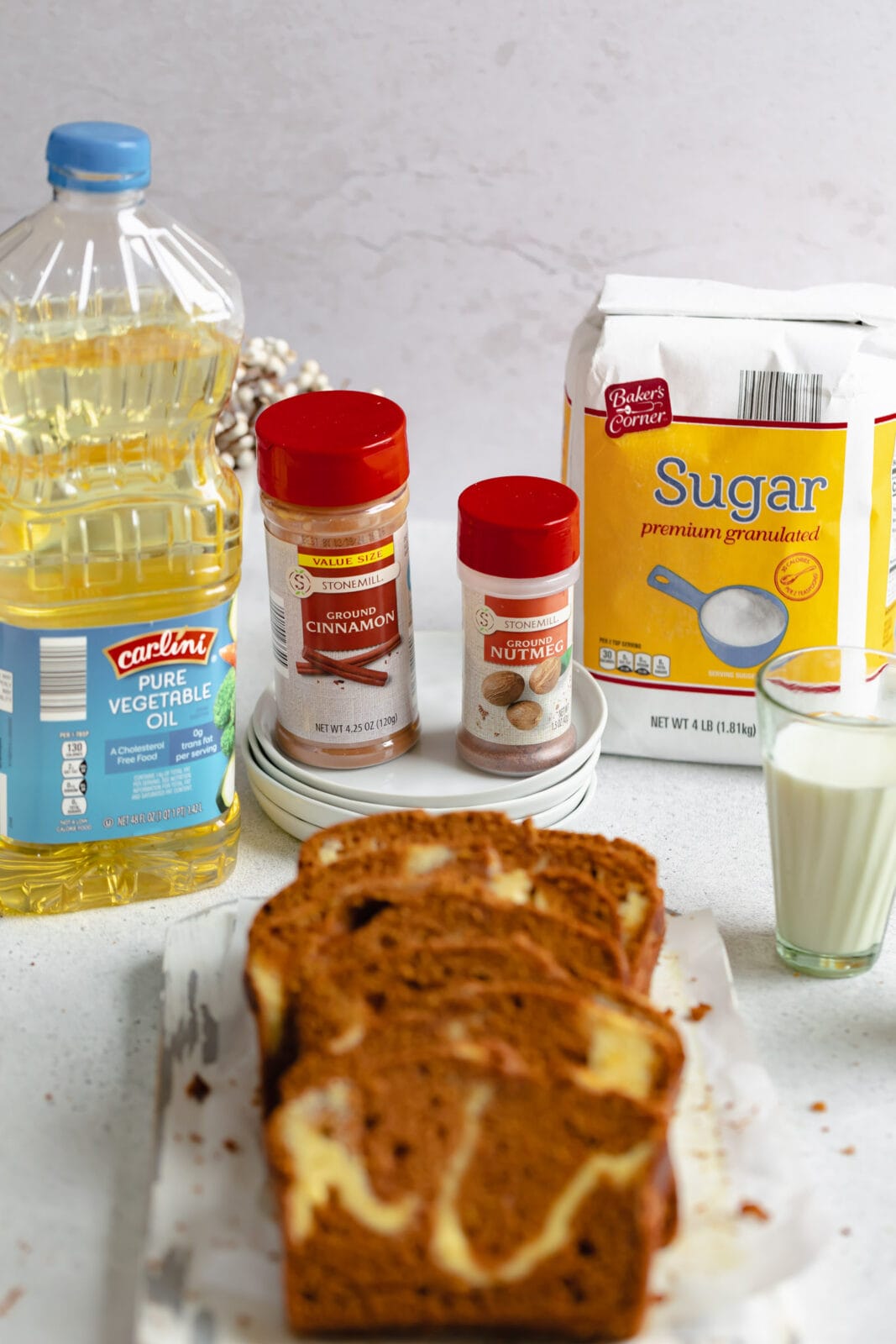 ingredients for cream cheese swirl pumpkin bread