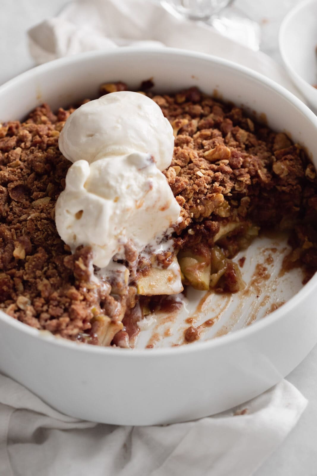 walnut maple apple crisp with ice cream