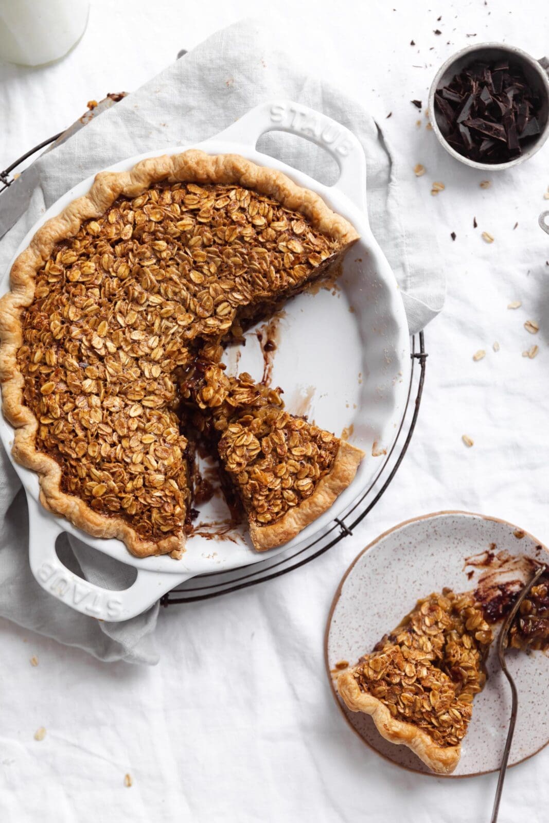 black bottom oatmeal pie with chocolate layer